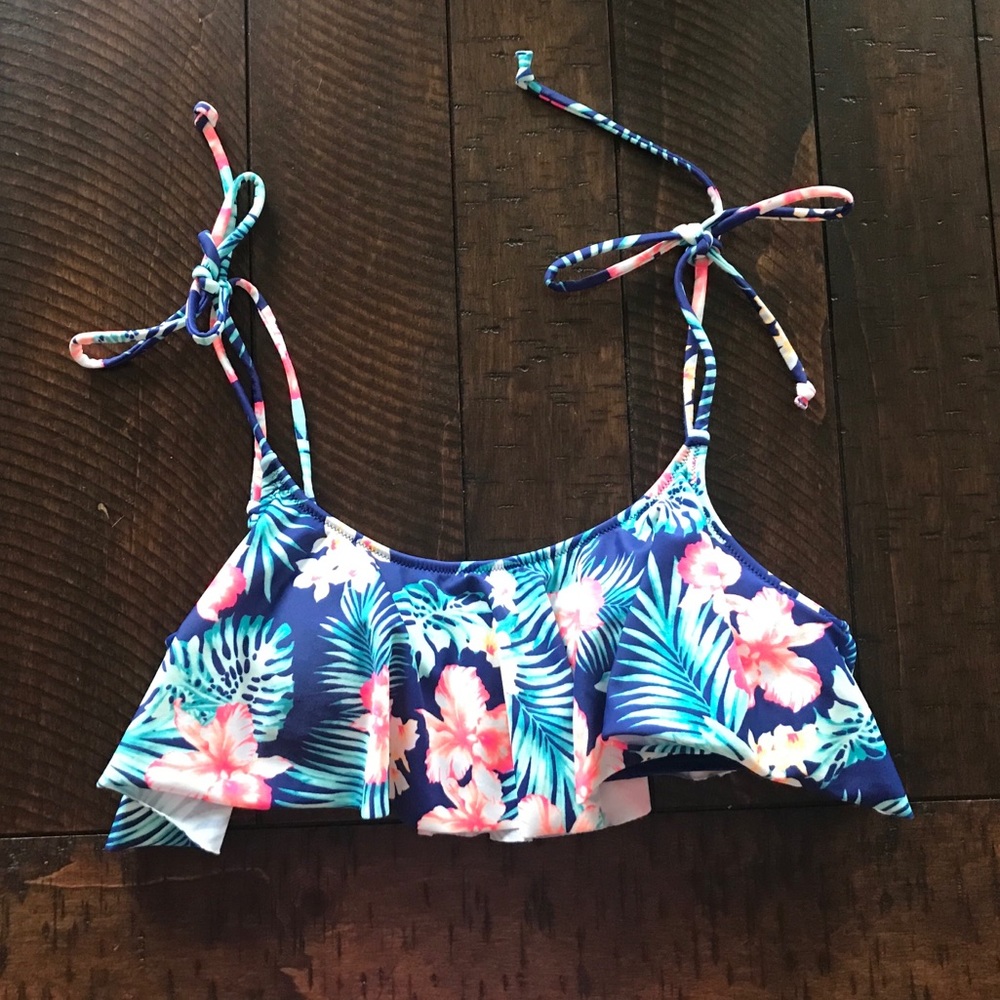 Tropical blue flower padded swimsuit top